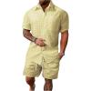 image:imageSOLY HUX Mens 2 Piece Shorts Sets Casual Beach Outfits Short Sleeve Button Down Hawaiian Shirt SetsPure Yellow Textured