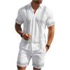image:imageSOLY HUX Mens 2 Piece Summer Vacation Outfits Geometric Print Button Down Short Sleeve Shirt and Shorts Set White Geometric XXLarge