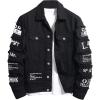 image:imageSOLY HUX Mens Denim Jacket Letter Graphic Button Down Flap Pocket Long Sleeve Streetwear JacketBlack Letter