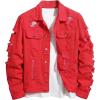 image:imageSOLY HUX Mens Ripped Denim Jacket Button Front Collared Long Sleeve Grunge Jean Jackets StreetwearPure Red