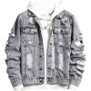 image:imageSOLY HUX Mens Ripped Denim Jacket Button Front Collared Long Sleeve Grunge Jean Jackets StreetwearSolid Grey