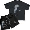 image:imageSOLY HUX Mens Short Sets Outfits Two Piece Tracksuit Short Sleeve T Shirt and Shorts Summer Sport SuitGrey Black Graphic