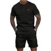 image:imageSOLY HUX Mens Summer 2 Piece Outfit Textured T Shirt and Shorts Set Short Sleeve Casual TracksuitsPlain Black
