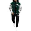 image:imageSOLY HUX Mens Tracksuit 2 Piece Outfits Color Block Letter Graphic Long Sleeve Varsity Jacket and Pants SetGreen and Black Letter Graphic