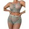 image:imageSOLY HUX Womens Floral Lace Sheer Bra and Boyshorts Panty 2 Piece See Through Lingerie SetPlain Green