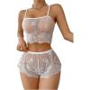 image:imageSOLY HUX Womens Floral Lace Sheer Bra and Boyshorts Panty 2 Piece See Through Lingerie SetPlain White