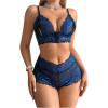 image:imageSOLY HUX Womens Lace Lingerie Set Front Closure Wireless Bra and Boyshorts Matching SetsBlue