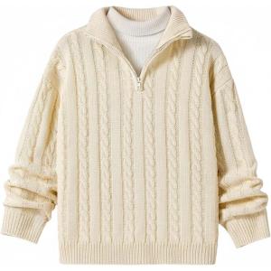 image:imageSOLY HUX Boys Cable Knit Sweater Quarter Zip Pullover Long Sleeve Collared Fall Knit TopPure Apricot