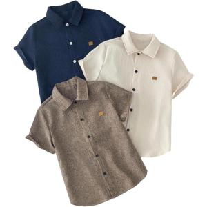 image:imageSOLY HUX Boys Short Sleeve Button Down Shirt 3 Piece Set Casual Summer Tops ClothesApricot Brown Blue