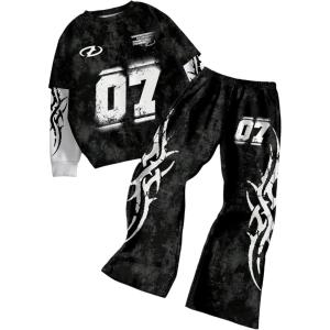 image:imageSOLY HUX Boys Sweatsuits 2 Piece Outfits Letter Number Graphic Long Sleeve Sweatshirt and Sweatpants Sets StreetwearBlack and White