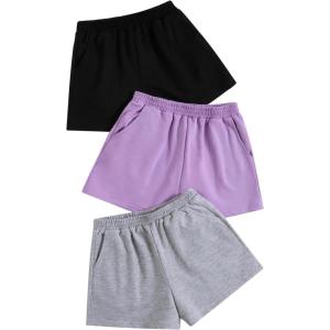 image:imageSOLY HUX Girls 3 Packs Sweat Shorts Elastic Waist Casual Summer SweatShorts Teen ApparelBlack Grey Purple
