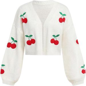 image:imageSOLY HUX Girls Cherry Graphic Open Front Crop Cardigan V Neck Long Sleeve Sweater Tops Fall ClothesWhite Cherry