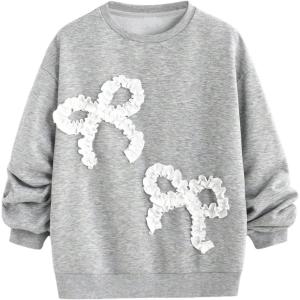 image:imageSOLY HUX Girls Cute Bow Sweatshirt Long Sleeve Crewneck Casual Trendy Fall Pullover TopsLight Grey Bow