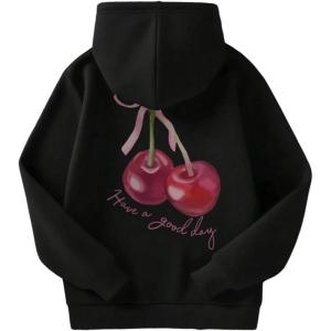 image:imageSOLY HUX Girls Graphic Hoodie Cherry Letter Print Sweatshirt Long Sleeve Hooded Pullover TopsBlack Cherry