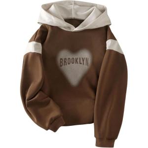 image:imageSOLY HUX Girls Graphic Hoodie Heart Letter Print Long Sleeve Hooded Sweatshirt Casual Pullover TopsBrown Letter