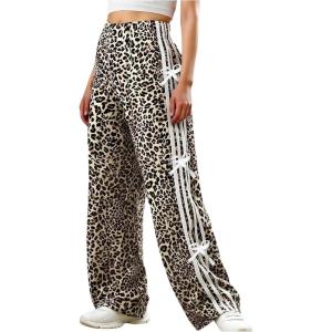 image:imageSOLY HUX Girls Leopard Wide Leg Pants Y2k Bow Cheetah Print Elastic Waist Baggy Long Pants Trousers Multicoloured Leopard 12Y