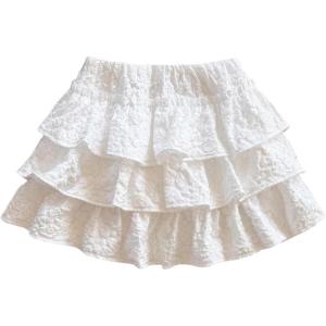 image:imageSOLY HUX Girls Ruffle Mini Skirt Elastic Waist Layered A Line Textured Summer SkirtsPlain White