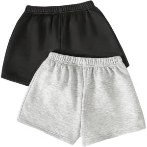 image:imageSOLY HUX Girls Summer Casual Sweat Shorts 2 Packs Elastic Waist Wide Leg Short Pants with PocketBlack and Grey