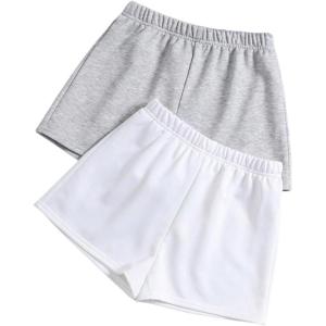 image:imageSOLY HUX Girls Summer Casual Sweat Shorts 2 Packs Elastic Waist Wide Leg Short Pants with PocketGrey and White
