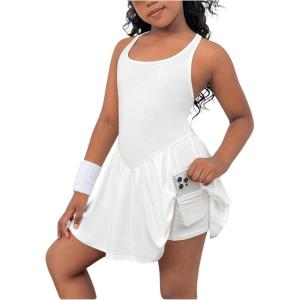 image:imageSOLY HUX Girls Tennis Dresses Summer Sleeveless Workout Golf Mini Dress with Built in ShortsPure White