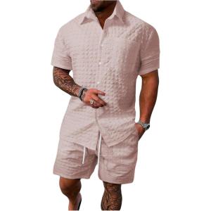 image:imageSOLY HUX Mens 2 Piece Shorts Sets Casual Beach Outfits Short Sleeve Button Down Hawaiian Shirt SetsPure Pink Textured