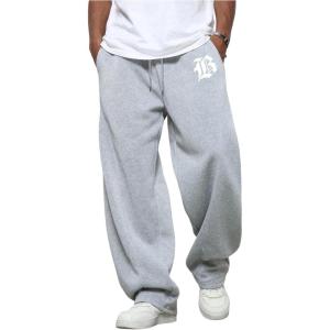 image:imageSOLY HUX Mens Baggy Sweatpants Letter Graphic Drawstring Elastic Waist Wide Leg Pants with PocketsLight Grey Letter