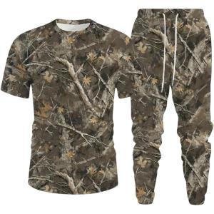 image:imageSOLY HUX Mens Camo Print Outfits Short Sleeve T Shirt and Jogger Pants Outdoor 2 Piece SetGreen Camo