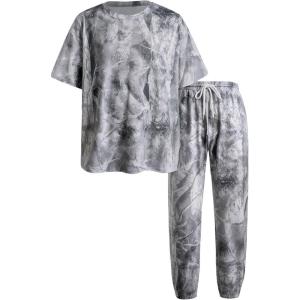 image:imageSOLY HUX Mens Camo Print Outfits Short Sleeve T Shirt and Jogger Pants Outdoor 2 Piece SetGrey Camo