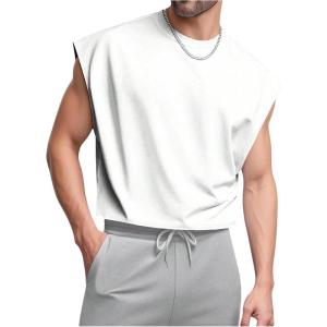 image:imageSOLY HUX Mens Cap Sleeve Tank Tops Crewneck Loose Casual Workout Gym Sleeveless Muscle Shirts for MenPlain White