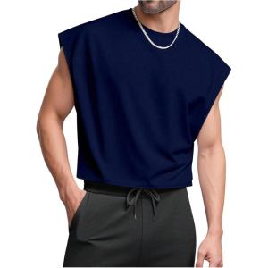 image:imageSOLY HUX Mens Cap Sleeve Tank Tops Crewneck Loose Casual Workout Gym Sleeveless Muscle Shirts for MenPure Dark Blue