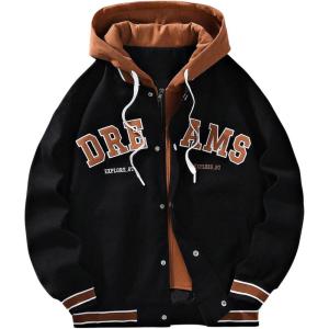 image:imageSOLY HUX Mens Casual 2 in 1 Hoodie Jackets Bomber Jacket Hooded Zipper Snap Long Sleeve Baseball JacketsBlack and Brown