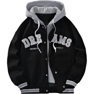 image:imageSOLY HUX Mens Casual 2 in 1 Hoodie Jackets Bomber Jacket Hooded Zipper Snap Long Sleeve Baseball JacketsBlack and Grey