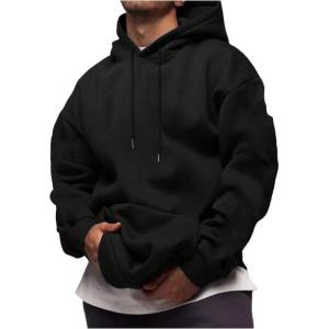 image:imageSOLY HUX Mens Drawstring Loose Hoodie Vintage Drop Shoulder Sweatshirt with Pockets StreetwearPlain Black