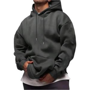 image:imageSOLY HUX Mens Drawstring Loose Hoodie Vintage Drop Shoulder Sweatshirt with Pockets StreetwearPure Dark Grey
