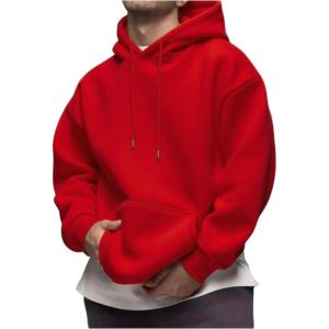 image:imageSOLY HUX Mens Drawstring Loose Hoodie Vintage Drop Shoulder Sweatshirt with Pockets StreetwearPure Red