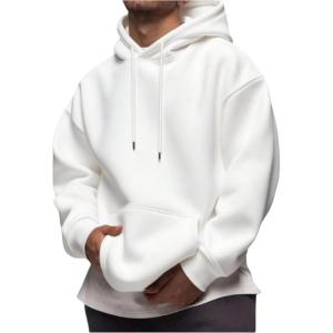 image:imageSOLY HUX Mens Drawstring Loose Hoodie Vintage Drop Shoulder Sweatshirt with Pockets StreetwearPure White