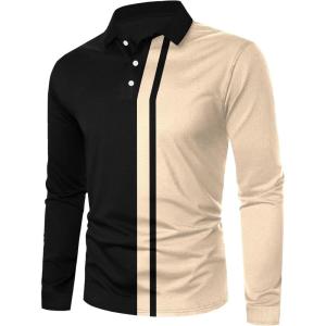 image:imageSOLY HUX Mens Golf Color Block Tennis Shirts Long Sleeve Collared Business TShirtBlack Colorblock