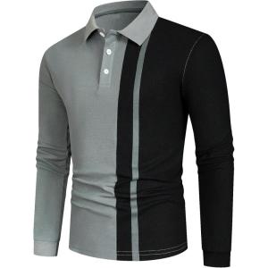 image:imageSOLY HUX Mens Golf Color Block Tennis Shirts Long Sleeve Collared Business TShirtGrey Colorblock