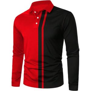 image:imageSOLY HUX Mens Golf Color Block Tennis Shirts Long Sleeve Collared Business TShirtRed and Black