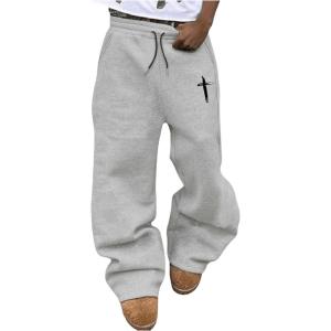 image:imageSOLY HUX Mens Graphic Baggy Sweatpants Y2k Gothic Cross Print Elastic Waist Loose Pants StreetwearLight Grey Cross