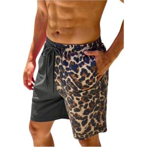 image:imageSOLY HUX Mens Leopard Swim Trunks Cheetah Print Drawstring Waist Bathing Suit Beach Board ShortsMulticoloured Leopard