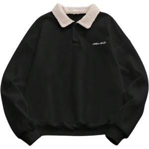 image:imageSOLY HUX Mens Letter Embroidery Sweatshirt Long Sleeve Collared Button Pullover Tops StreetwearBlack Letter