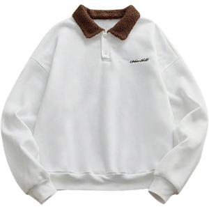 image:imageSOLY HUX Mens Letter Embroidery Sweatshirt Long Sleeve Collared Button Pullover Tops StreetwearWhite Letter