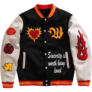 image:imageSOLY HUX Mens Letter Graphic Color Block Varsity Jacket Long Sleeve Y2k Streetwear Baseball JacketBlack Graphic