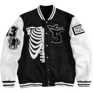 image:imageSOLY HUX Mens Letter Graphic Color Block Varsity Jacket Long Sleeve Y2k Streetwear Baseball JacketBlack Graphic Print