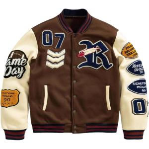 image:imageSOLY HUX Mens Letter Graphic Color Block Varsity Jacket Long Sleeve Y2k Streetwear Baseball JacketBrown Graphic