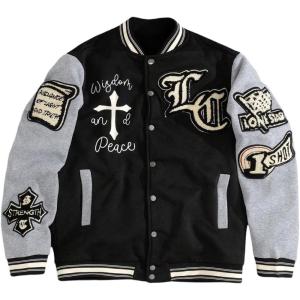 image:imageSOLY HUX Mens Letter Graphic Color Block Varsity Jacket Long Sleeve Y2k Streetwear Baseball JacketMulticolor Graphic
