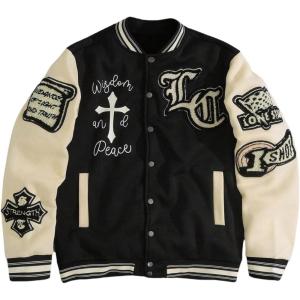 image:imageSOLY HUX Mens Letter Graphic Color Block Varsity Jacket Long Sleeve Y2k Streetwear Baseball JacketMulticolor Letter
