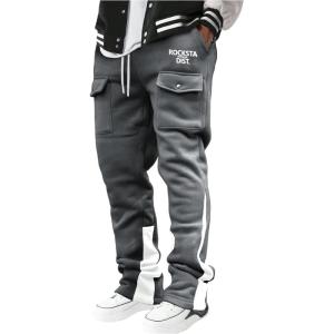 image:imageSOLY HUX Mens Letter Graphic Flare Sweatpants Drawstring Elastic Waist Cargo Pants with PocketsDark Grey Letter