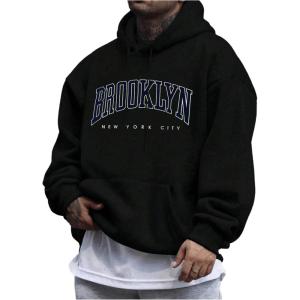 image:imageSOLY HUX Mens Letter Graphic Hoodies Drawstring Long Sleeve Oversized Sweatshirt Loose Pullover TopBlack Letter Graphic